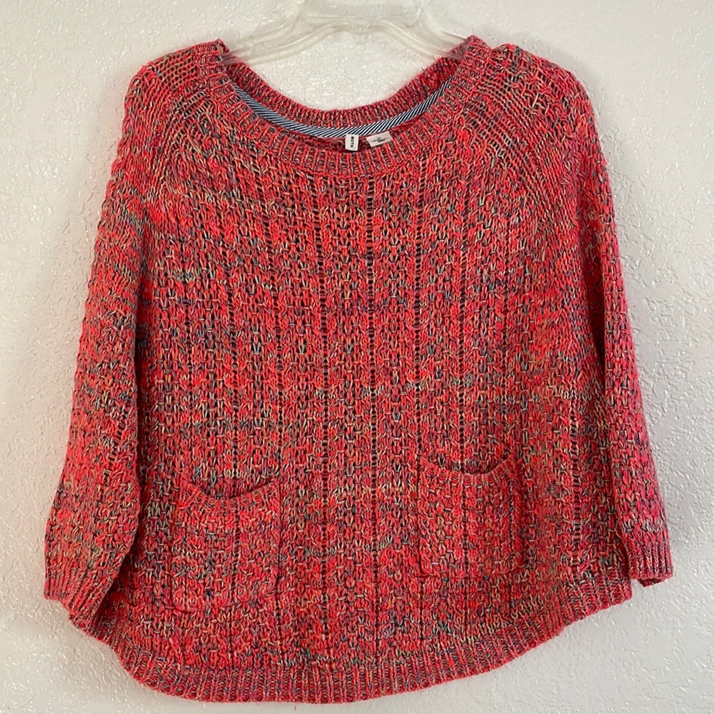 womens, neon pink yellow blue sweater, pockets, moth by anthropologie